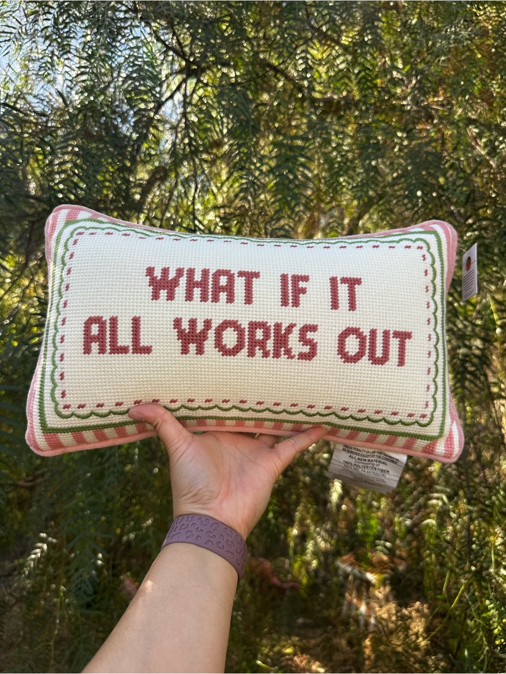 What if it All Works Out - Needlepoint Decorative Pillow - NWT